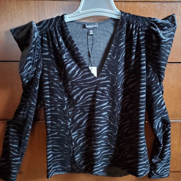 New Karen Millen UK 12 US 8 Velvet V neck Zebra top - Picture 1 of 3